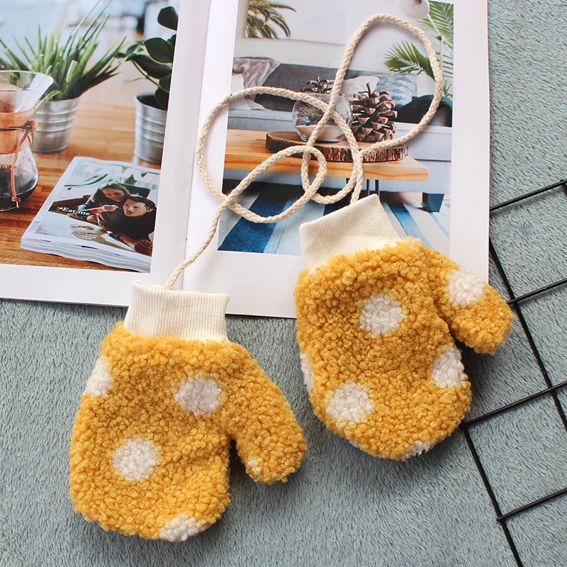 

Children's Gloves Autumn and Winter Wave Dots Plus Cashmere Warm Finger Gloves Lamb Cashmere Boys and Girls Gloves