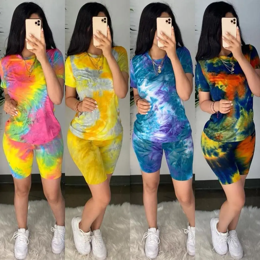 

Tmustobe/домашний спортивный костюм для женщин; Модный комплект с круглым вырезом и принтом; Летний повседневный комплект с короткими рукавами ...