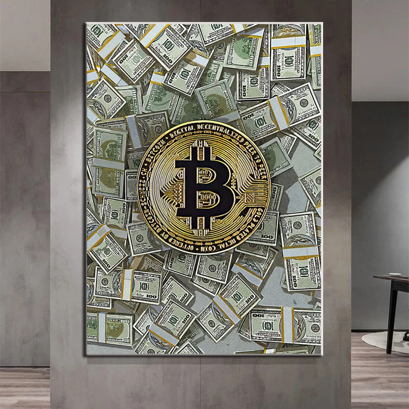 

Vintage Golden Bitcoin Canvas Dollar Money Wall Art Painting Nordic Home Decor Poster and Prints Decor Wall Picture Cuadros