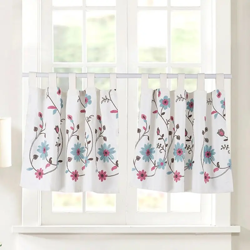 Корейская Цветочная вышивка короткое окно каркасная штанга для кухни|Занавеска