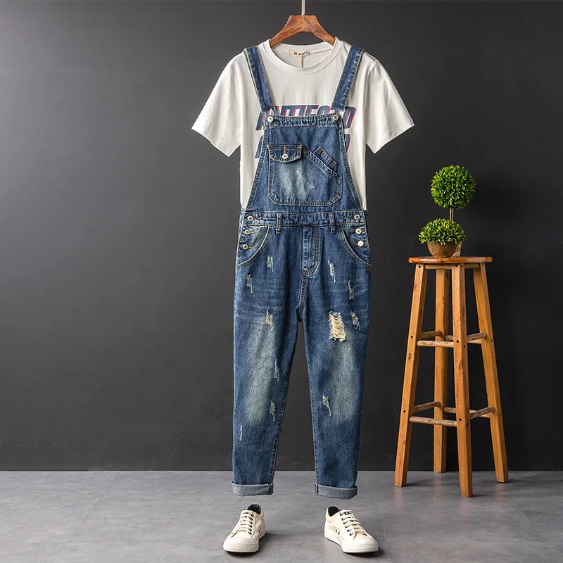 Mens Fashion Suspender Bib Cargo Pants Pockets 2020 Men's Hip Hip Denim Jumpsuit Men big Size Ripped Jeans Overalls Rompers 5XL