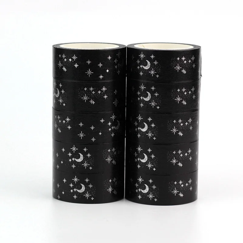 

10pcs/lot Cute Silver Moon and Snowflakes Christmas Washi Tapes DIY Decor Scrapbook Planner Adhesive Masking Tapes Stationery
