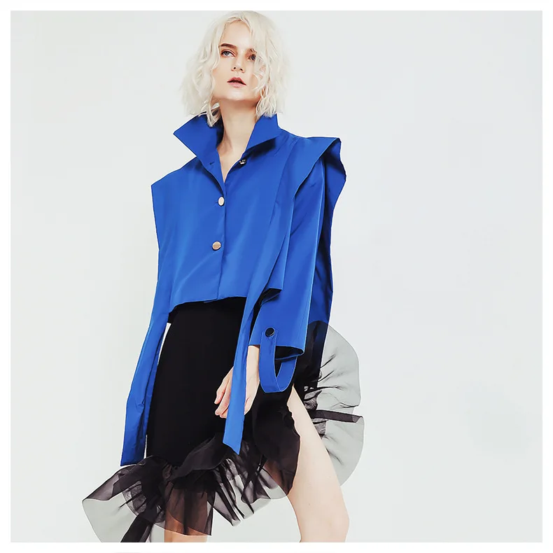 Maylofuer синий винтажный Силуэт свободный вырез на плече длинный стример Тренч