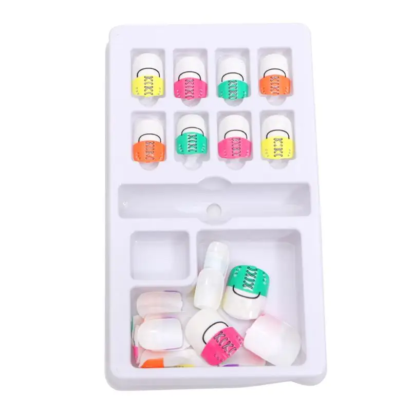 

24pcs Kid Fake Nails Fake Nail Sticky Pieces Colorful Manicure Extension Pieces for Girl (Number 1 Style)