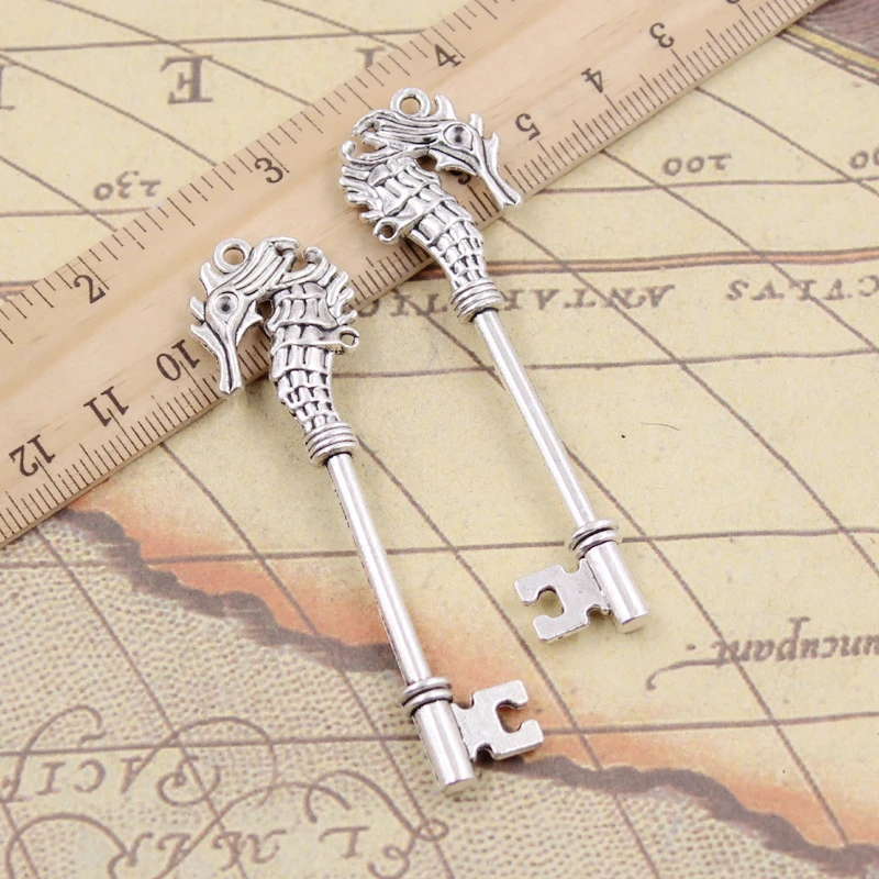 

5pcs Charms Hippocampus Vintage Skeleton Key 72x20mm Tibetan Silver Color Pendants Antique Jewelry Making DIY Handmade Craft
