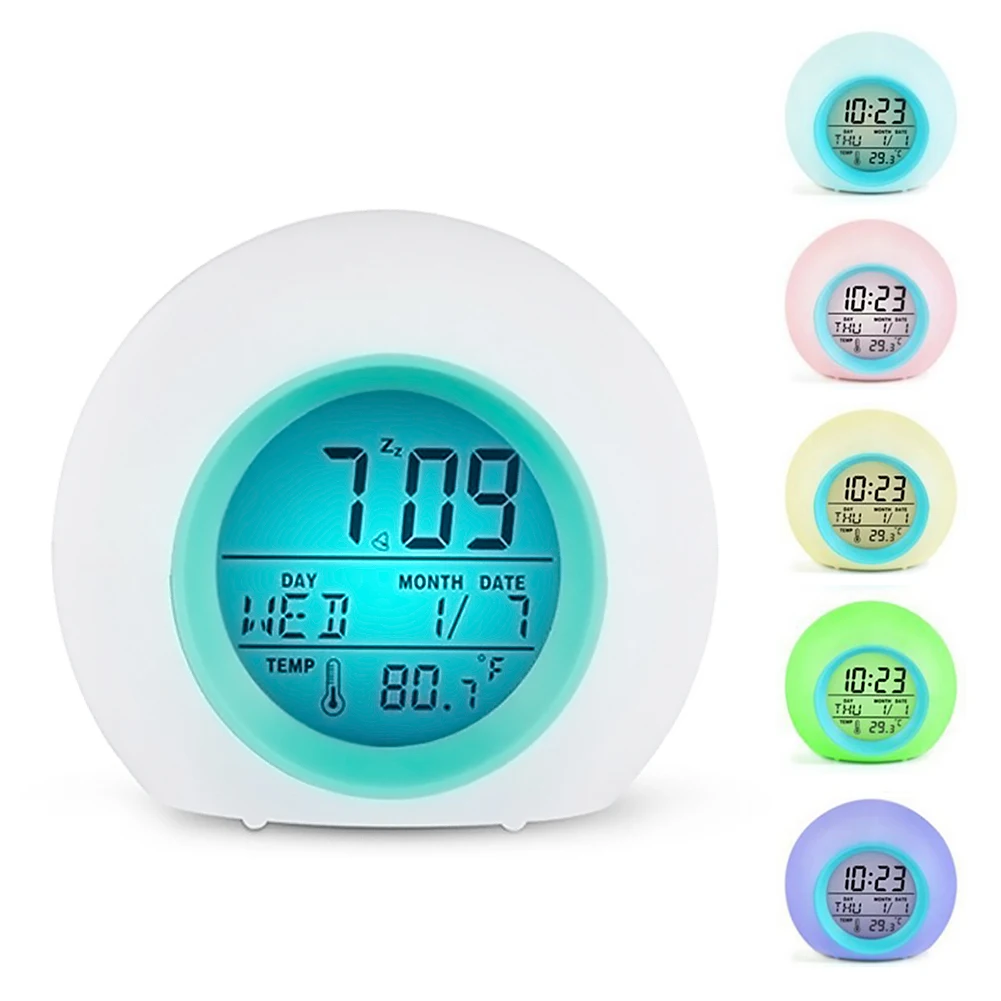 2019 New Creative 7 Color Changing Light Alarm Clock LCD Screen Digital Thermometer Night Glowing Cube Home Decor | Дом и сад