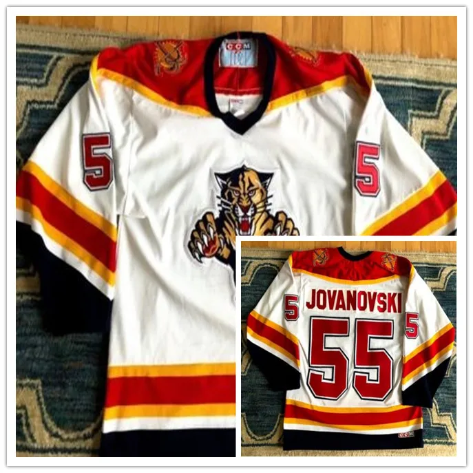 Белый 1995-1996#55 Ed Jovanovski Florida Panthers Ретро Возврат хоккейная Джерси Вышивка сшитая под заказ любое количество и имя - Цвет: Белый