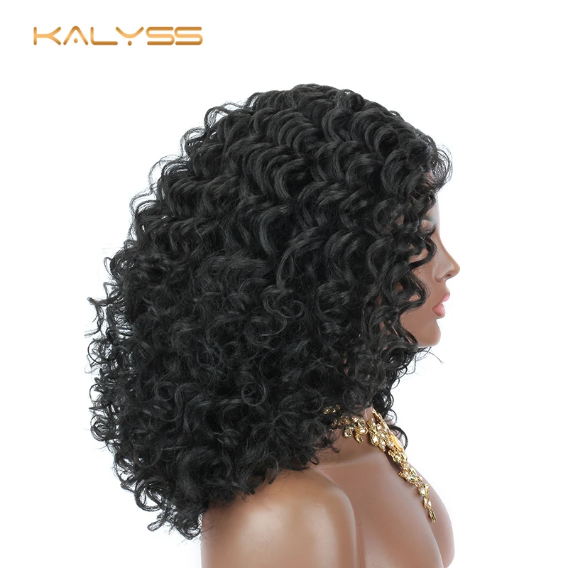 

Kalyss 8 inches Black Deep Curly Synthetic Short Lace Front Wigs for Black Women Afro Kinky Curly Lace Wig Middle Part Hair Wigs