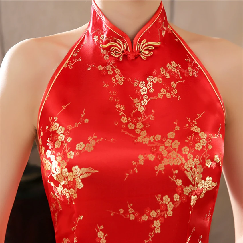 Женское сексуальное китайское традиционное Cheongsam Дракон и Феникс цветочное Qipao атласное платье на бретелях женское свадебное элегантное платье Ципао с разрезом
