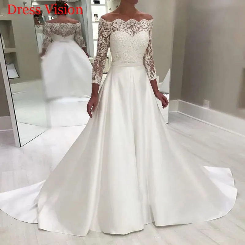 

Женское свадебное платье It's yiiya, белое кружевное платье с рукавом три четверти на лето 2019