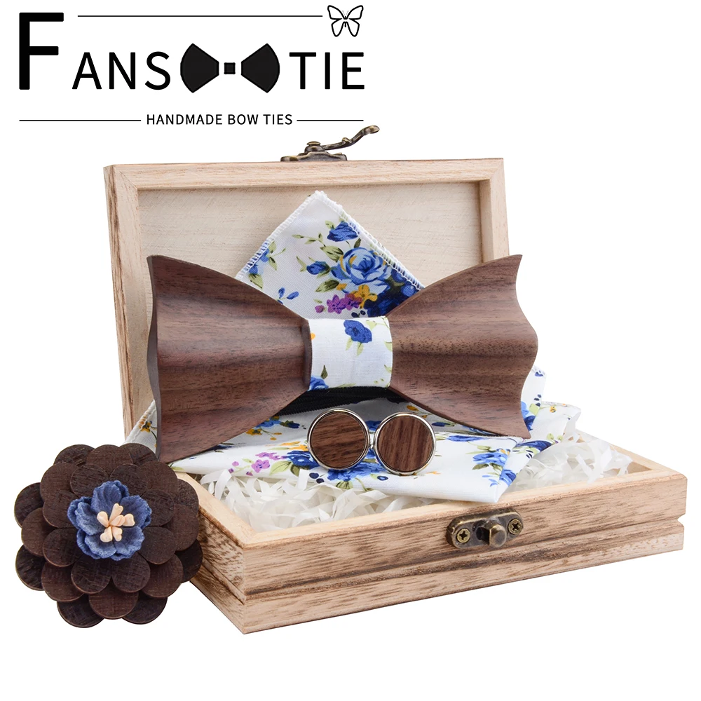 Новый 3D деревянный галстук бабочка Печать Хлопок Карманный квадратный запонки