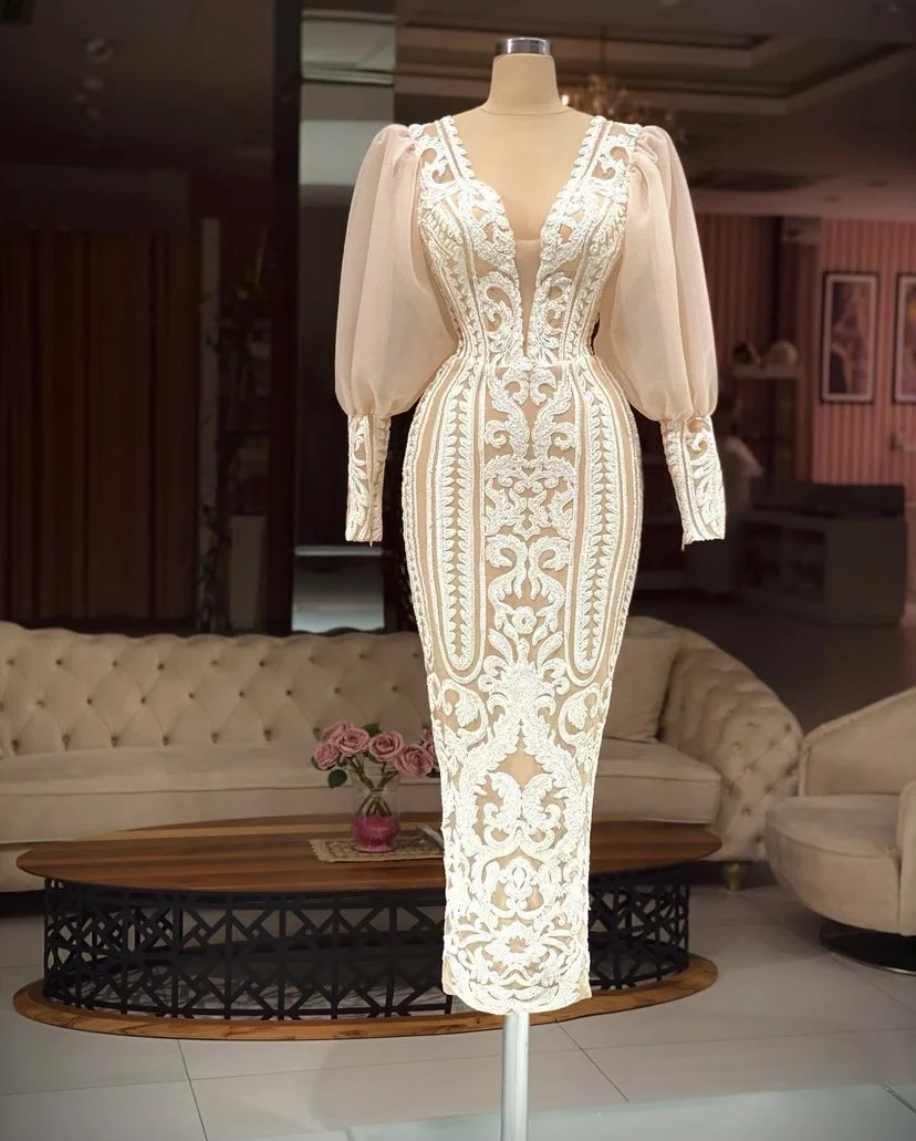 

YILIBER Evening dresses 2021 vintage vlack pearls long sleeves evening gowns beading prom dresses for women short dresses