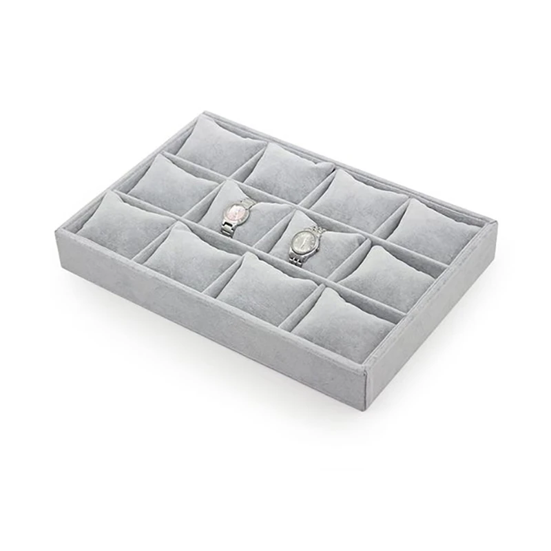 2PCS Grey Velvet Tray Display Watch Bracelet Bangle Pillows Organizer Holder Storage Custom Ladder Flat Jewelry Showcase