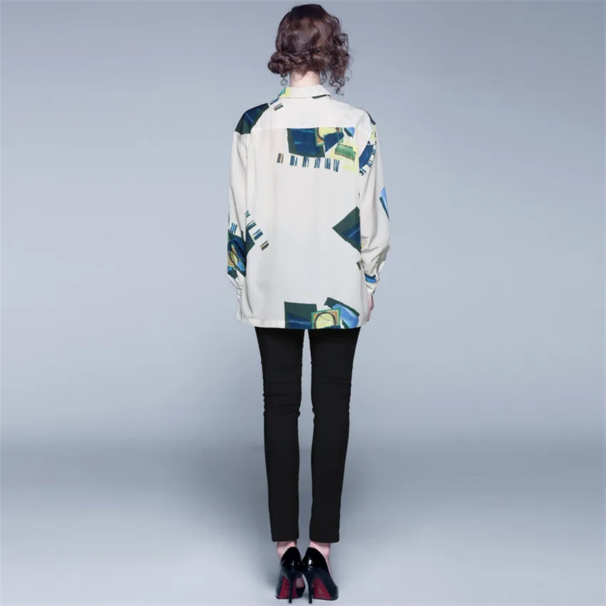 2019 Новая модная Осенняя Повседневная рубашка женская с длинным рукавом принтом