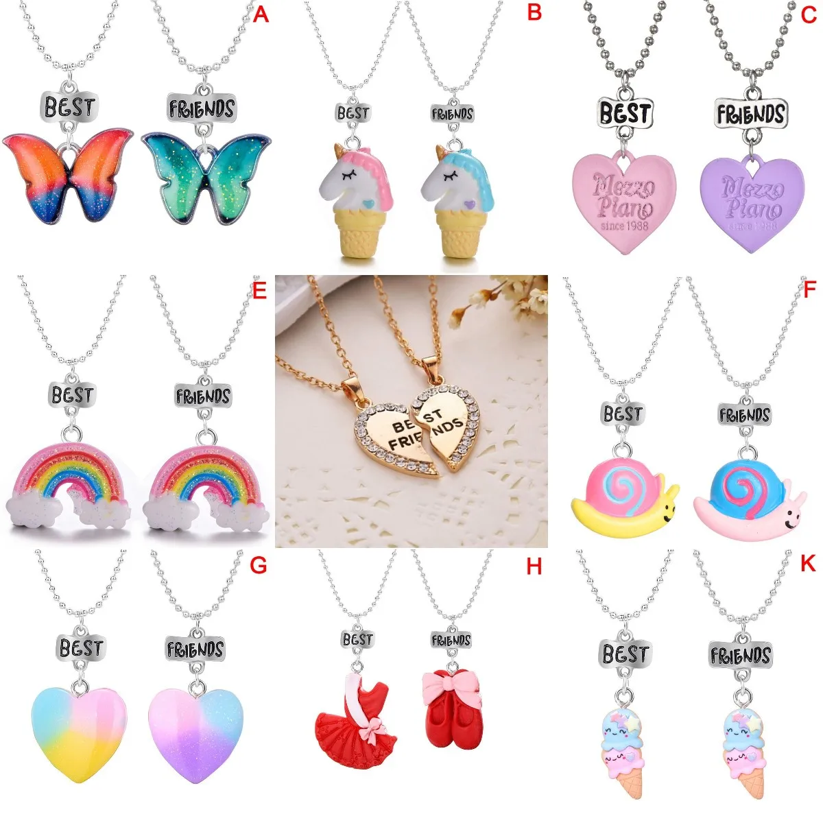 

Unisex 2Pcs BFF Necklace Women Crystal Heart Pendant Best Friend Letter Necklace Friendship Jewelry Fashion Couple Necklace Gils