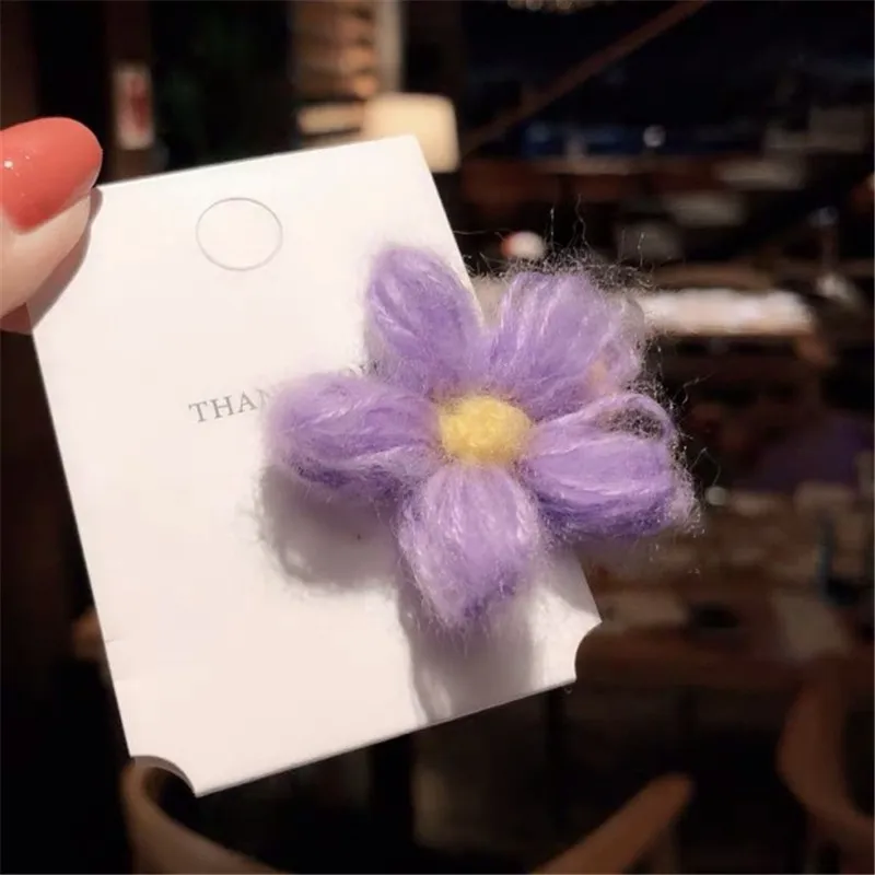 purple M MISM, 2 шт., Хит, корейский стиль, Осень-зима, шерсть, вязаный крючком, сладкий цветок, заколка для волос, BB зажим для девушек, женщин, милые заколки, аксессуары для волос - Цвет: purple
