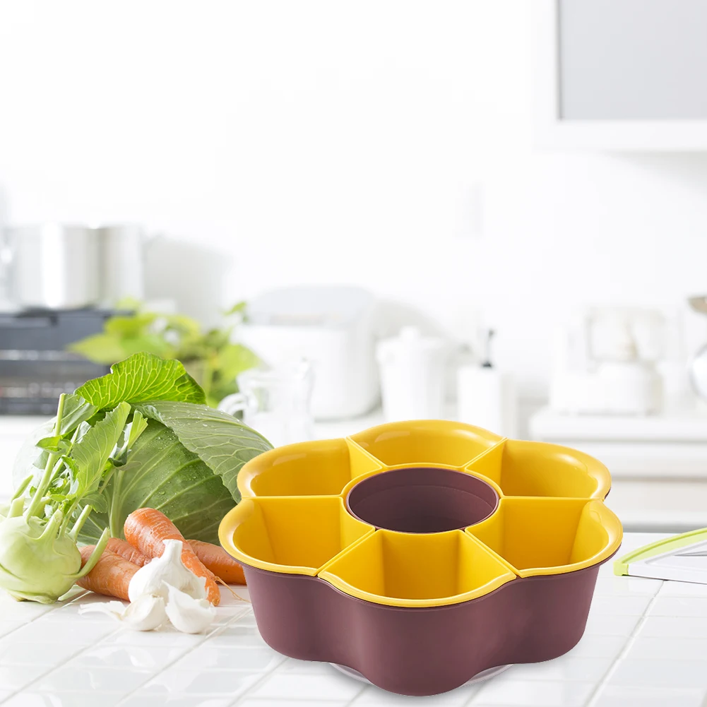 

Multifunctional Rotating Drain Basket Creative Multi-Compartment Plastic Hot Pot Snack Tray Household Kitchen Supplies