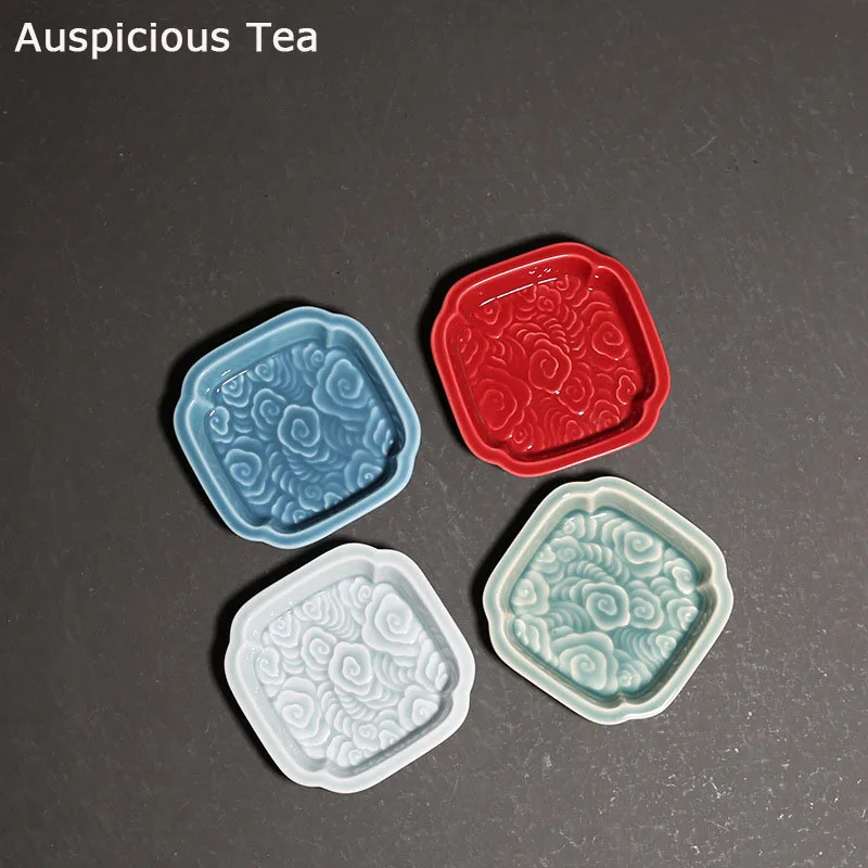 Xiangyun-taza de t&eacute; exquisita en relieve, juego de t&eacute; de cer&aacute;mica, almohadilla de aislamiento t&eacute;rmico, accesorios de Ceremonia de t&eacute; de Kung Fu de Color puro, regalo-0