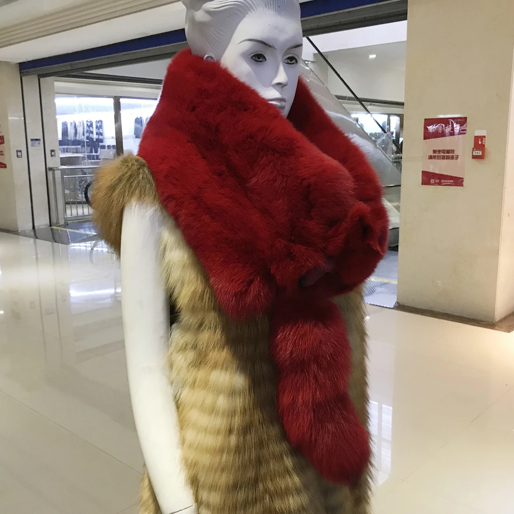 100% из натурального меха лисы шарф для женщин модная зимняя куртка воротник шарфы