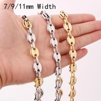 7911mm hot sale mens womens stainless steel silver color and gold color jewelry coffee bean beads chain necklace or bracelet