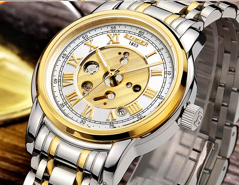 Мужские часы водонепроницаемые швейцарские мужские часы Автоматические Механические БИНГЕР люксовый бренд наручные часы Мужские часы Скелетон B1159G