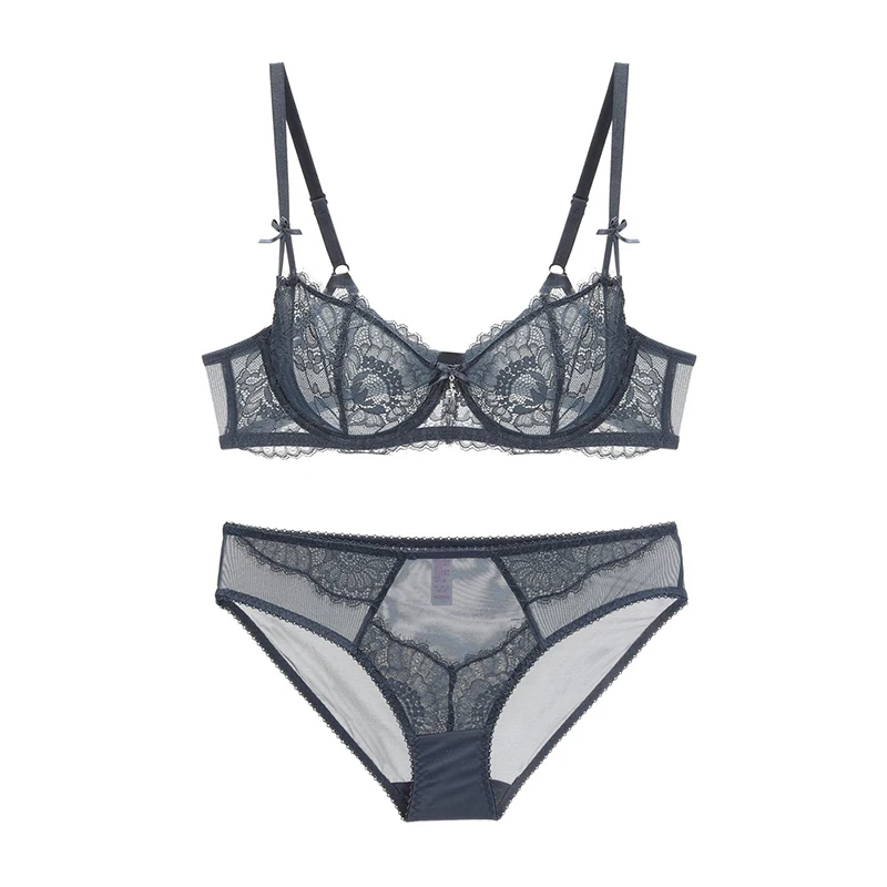 Нижнее белье женское ультратонкое с цветочной вышивкой и чашками пуш