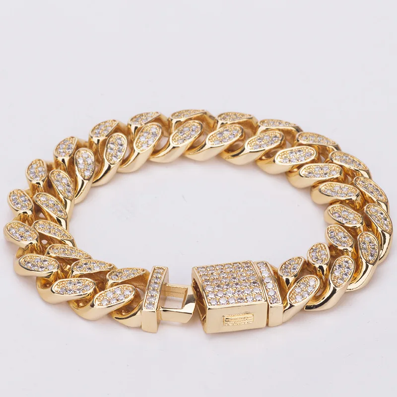 14 мм кубинские звенья браслет ледяной из AAA CZ хип хоп золотой серебряный цвет панк ювелирные изделия для