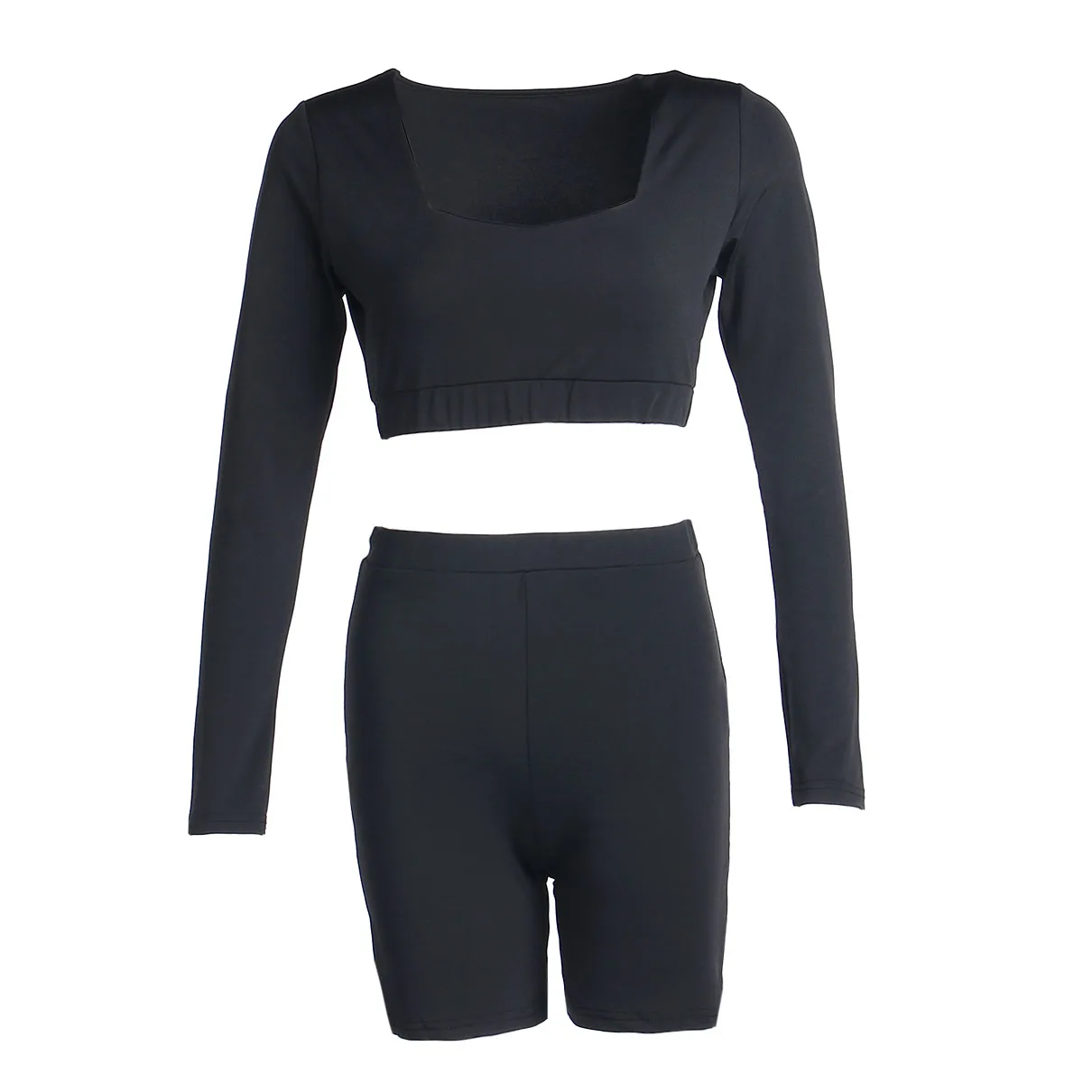 

Fashion Women Crop Top High Waist Tracksuit Sets Long Sleeve Bodycon Tank Top + Sport Short Pant Outfits V Neck Matching Set