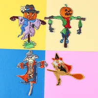 creative cheap scarecrow embroidered patch for iron on clothes lovely broom witch clothes diy decorative decals for jacket