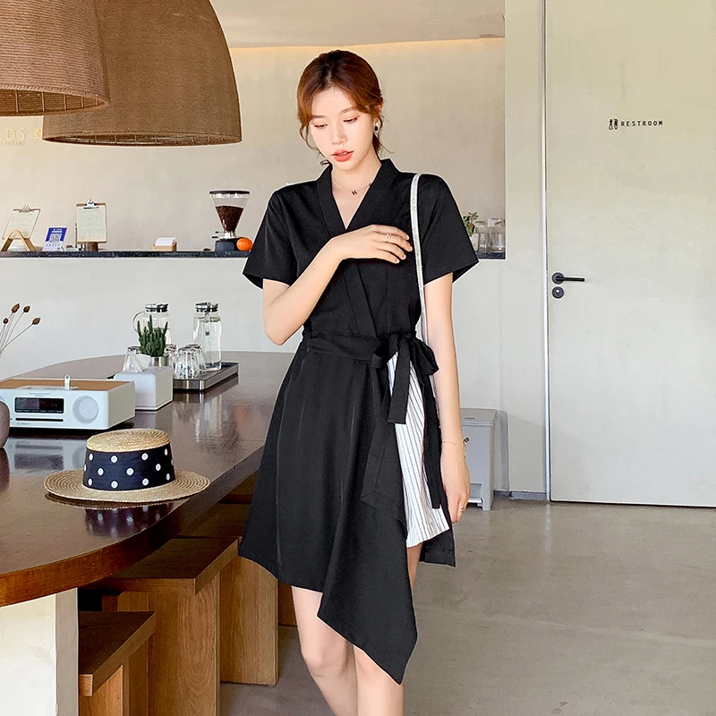 

2021 Summer Beach Boho Midi Dress Women New Retro Temperament Black Chiffon Short-sleeve Elegant Bodycon Party Dresses Vestidos