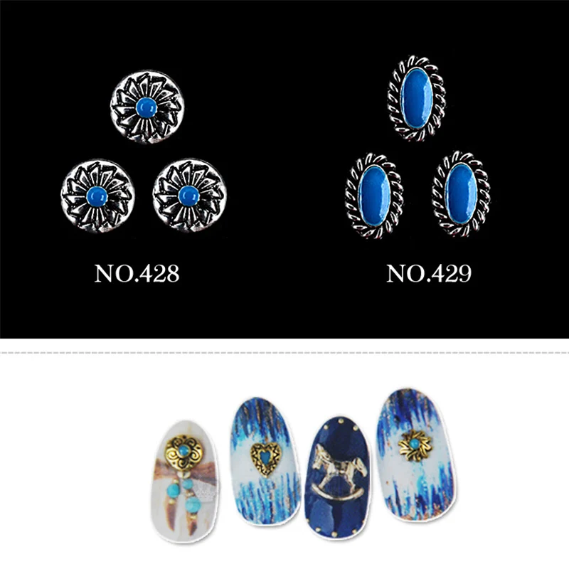 Круглые украшения для ногтей в стиле ретро золотистого и серебристого цвета с