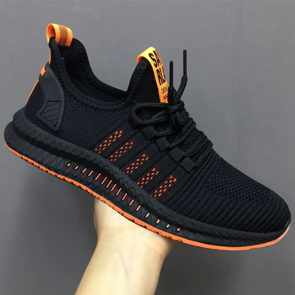Black orange Модные мужские кроссовки; прогулочная обувь из сетчатого материала; мужская обувь на шнуровке; легкая дышащая обувь; Zapatos De Hombre Para Caminar - Цвет: Black orange