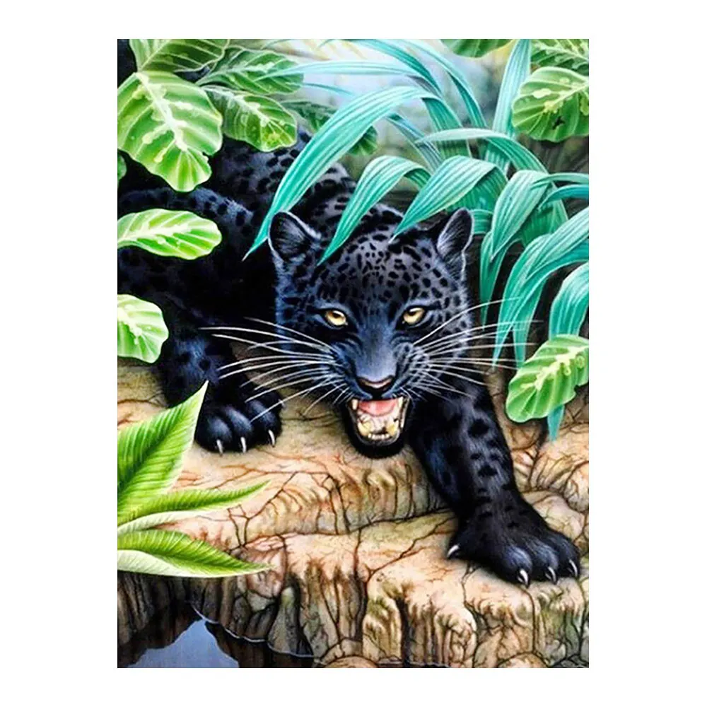 5D DIY Черная пантера в джунглях алмазная живопись животных круглая полная дрель