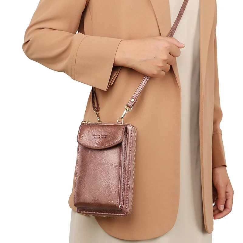 Multi-pocket Solid Color Mobile Phone Bag Zipper Open Long Strap Card Pouch Wallet Women's Girl Mini Shoulder Crossbody Bags