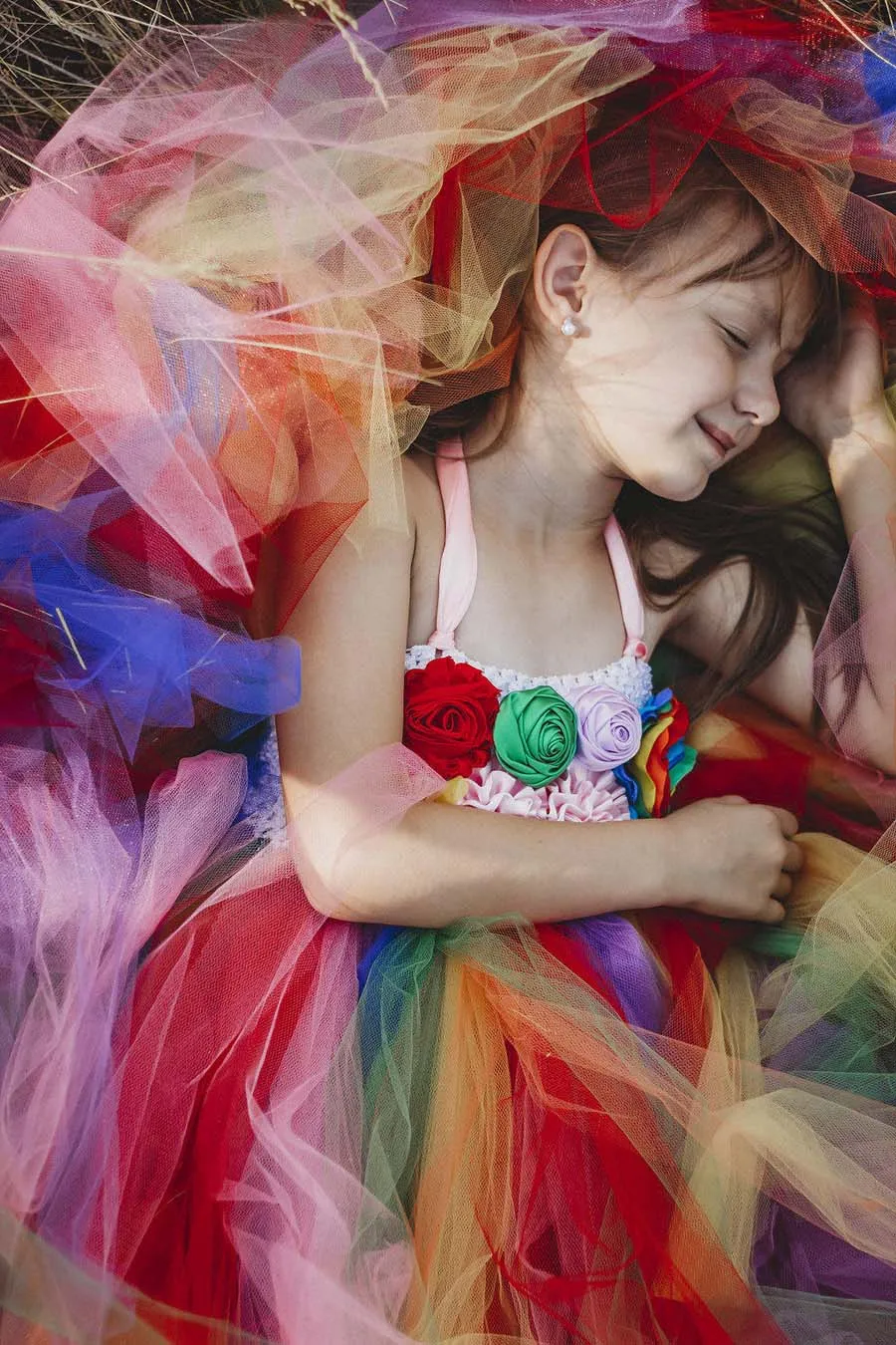 

Baby Girls Rainbow Flower Tutu Dress Kids Crochet Tulle Dress Ball Gown with Pink Straps Children Birthday Party Costume Dresses