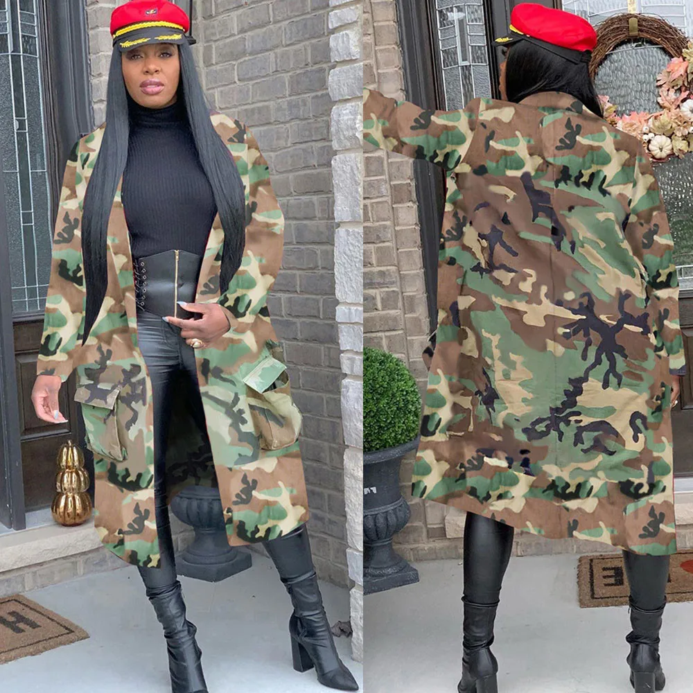 

Plus Size Camouflage Camo Jacket Coat Women 2020 Oversized Cardigan Pockets Military Streetwear Casual Outerwear Chaqueta Mujer