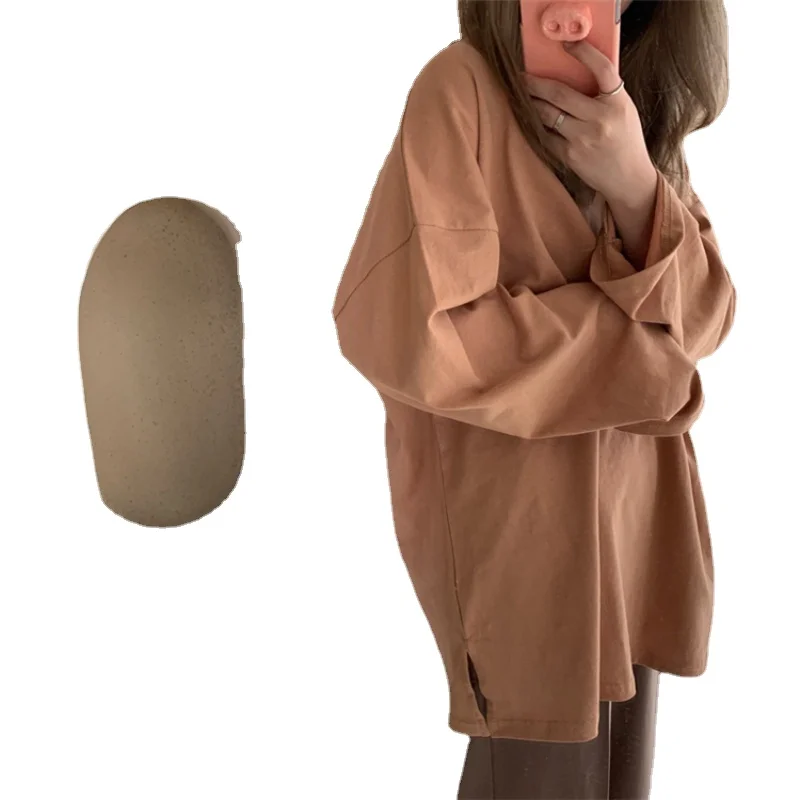 

2021New Autumn Winter Women's Bottoming Oversize Solid Multi Colors Casual Fashionable T-shirt Minimalist Long Sleeve Tops T601