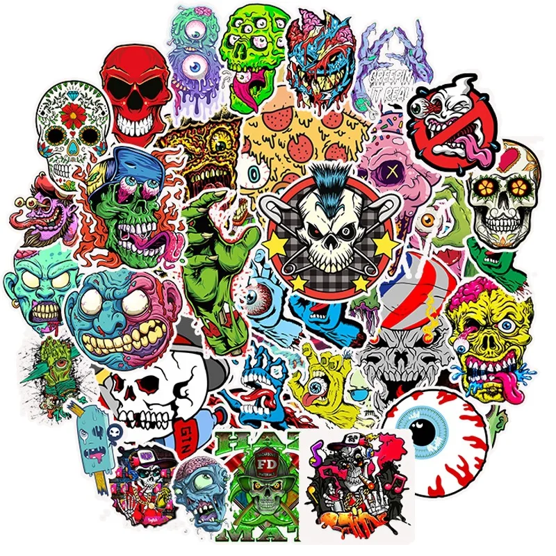 

50 Pcs Horror Series Skull Cartoon stickers For Motorcycle Skateboard Trolley Case Notebook Guitar Waterproof Sticker Custom