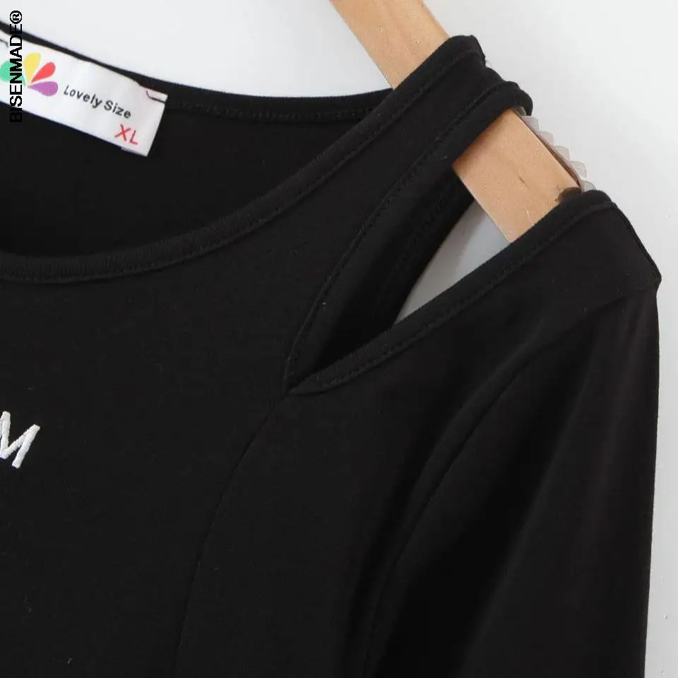 

Women's Clothing Dress Plus Size 2021 Autumn New Elegance Slim Off-The-Shoulder Letters 3/4 Sleeved Little Black Dresses N8145