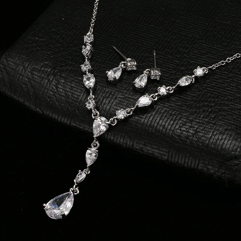 

Classic Big Water Drop CZ Stone Necklace/Earring Wedding Set for Women Delicate High Quality Zircon Lady Party Wear Jewelry Hot