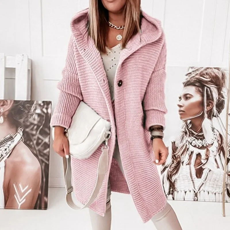 

Женский вязаный кардиган с длинным рукавом, свободный однотонный длинный кардиган оверсайз, Осень-зима