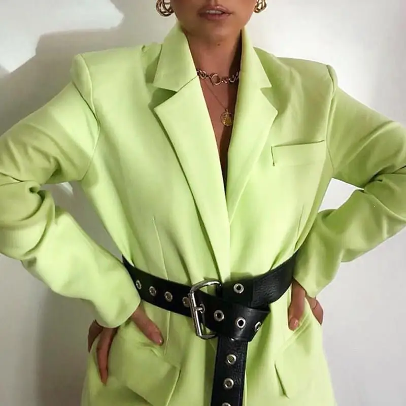 Женская шикарная верхняя одежда однотонный зеленый осенний Блейзер пальто с
