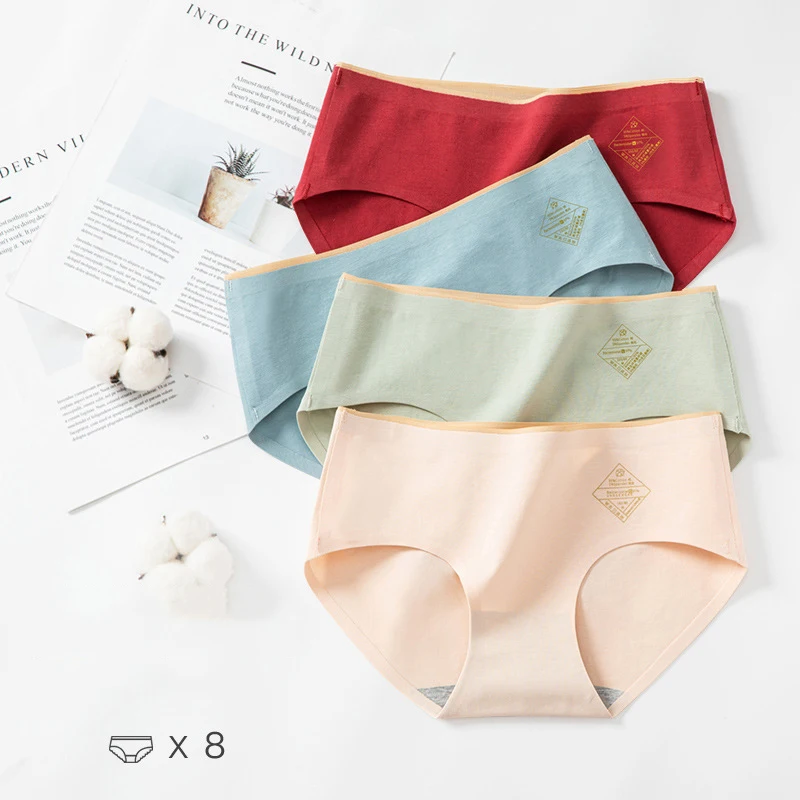 

Трусики женские хлопковые однотонные со средней посадкой, 8 шт./лот