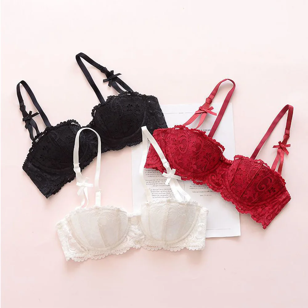 Sexy Plunge Bra For Women Push Up Wired Breathable Lace Brassiere Female Half-Cup Underwear Tosp Plus Size 30-42  A B C D DD
