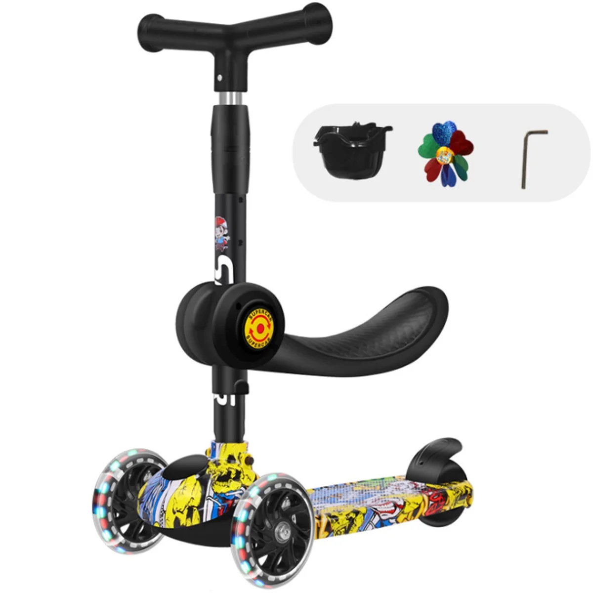 

3 In 1 Shining Kid Scooter 59-73cm Height Adjustable Foldable Children Balance Bike Light Flash Baby Ride With LED Light