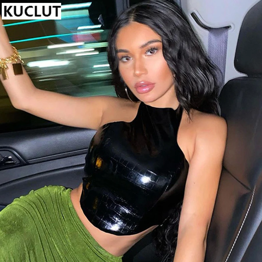 

2022 популярная женская майка из искусственной крокодиловой кожи, облегающая Клубная майка на молнии с открытой спиной, базовая уличная майк...