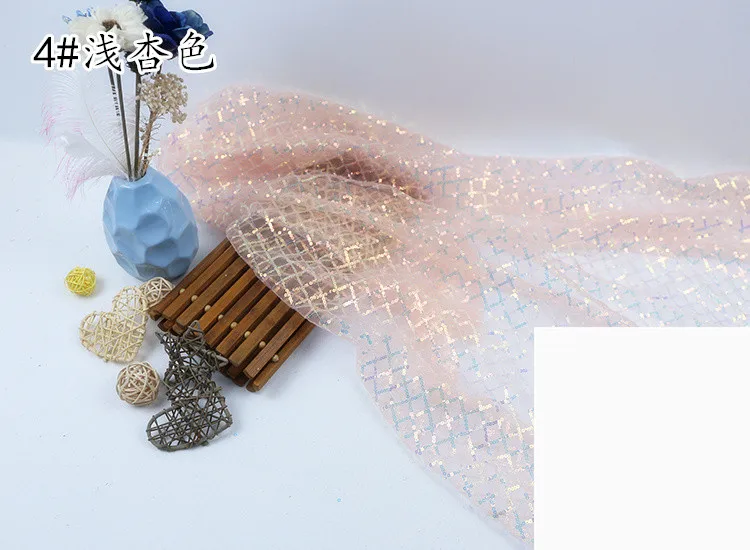 light beige 150 см* 100 см голографическая клетчатая сетчатая ткань с Блестками одежда лазерное свадебное украшение из ткани сетка Марля симфония фоновая ткань - Цвет: light beige