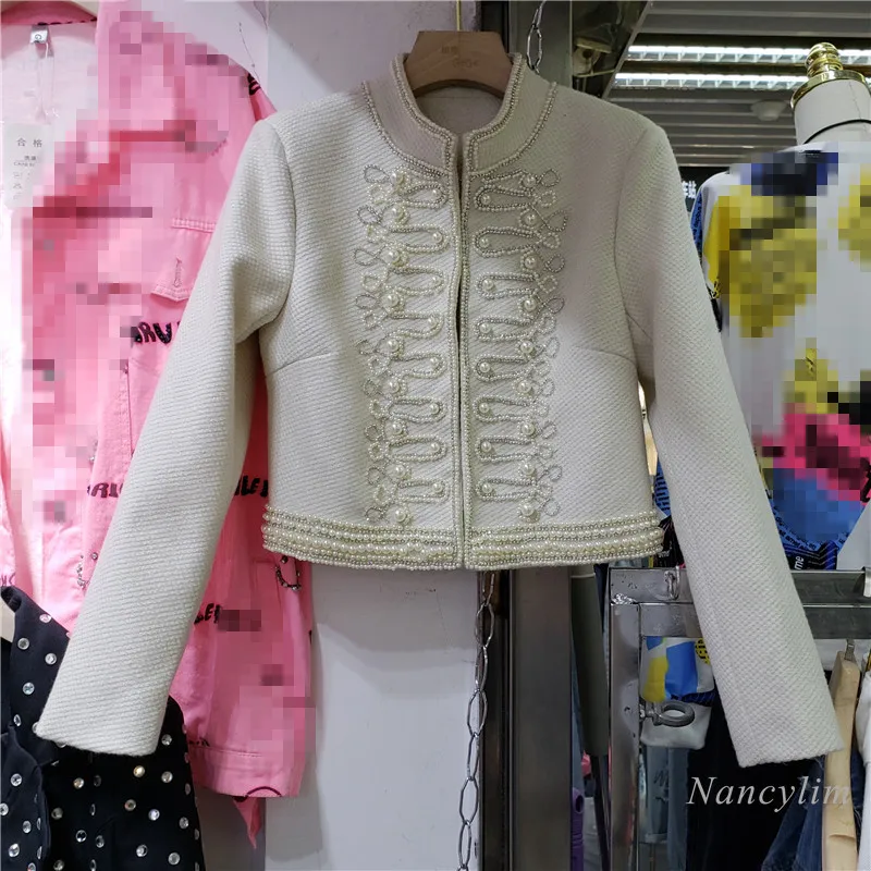 

Lady Chic Coat 2021 Autumn New Beads Diamond-Embedded Fashion Temperamental All-Match Slimming Short Jacket Top Mujer