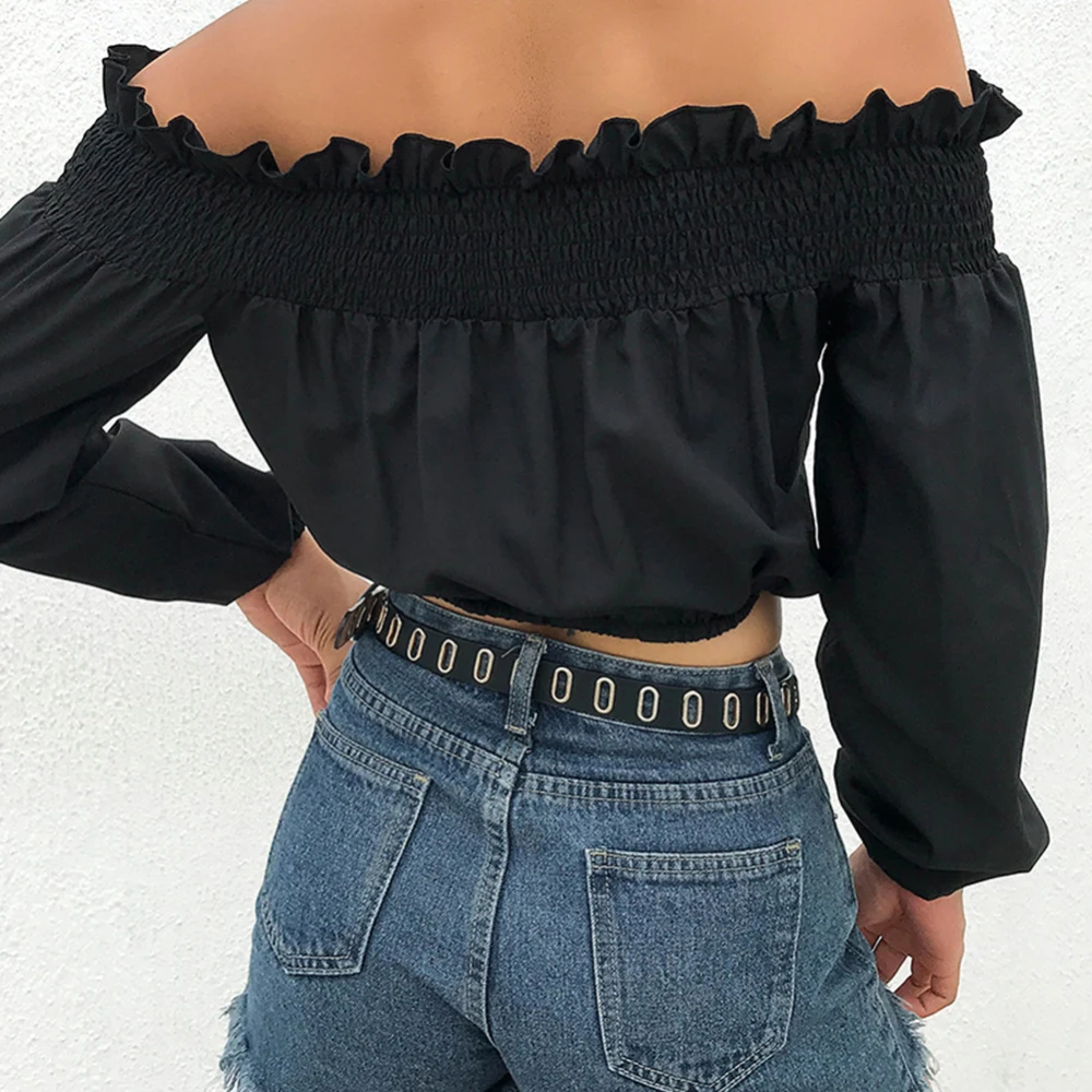 Модные черные свободные повседневные укороченные топы с одним воротником