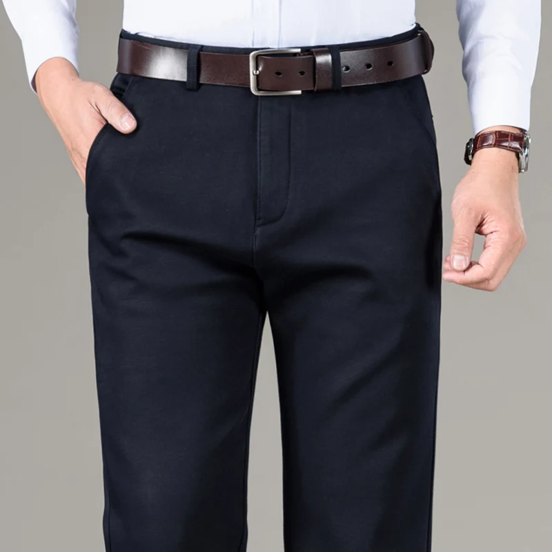 

Мужские хлопковые брюки-стрейч, однотонные, с плюшевой подкладкой, свободные, зимние, 2020